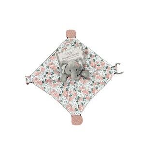 Modern Baby Elephant Blanket Lovey Pink Floral Teether Dusty Rose Embroidered